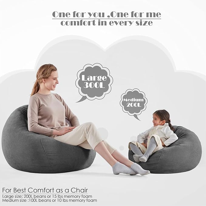 Nobildonna Bean Bag Chair Cover (No Filler) for Kids and Adults,Beanbag Stuffed Animal Storage Without Filling Plush Toys Holder and Organizer Soft Premium Corduroy 200L