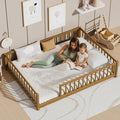 LLS Full Floor Bed for Kids Toddlers, Solid Wood Multifunctional Montessori Bed Frame with Safety Guardrails, Without Door, Easy Assemble,Light Espresso