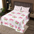 Pink Bowknot Kids Bedspread King Size,Rose Flowers Valentine's Day Romantic Coverlet Set,Girls Women Room Decor,Pink Bow Tie Knot Princess Quilted Coverlet,Dreamy Bedding Quilt,2 Pillowcases