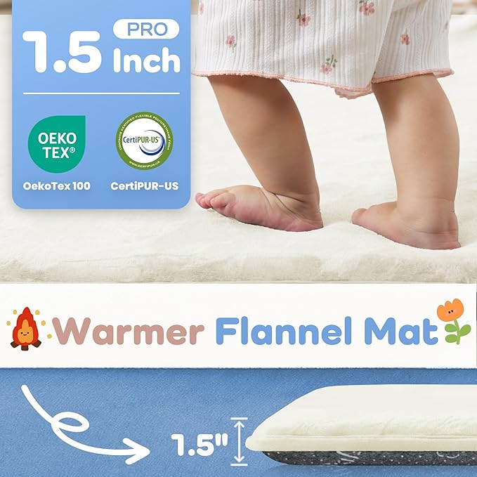 1.5" Super Thick Baby Play Mat for Floor, 79x118 Pro Soft Flannel Foam Mats for Toddler Infant Kids Crawling for Nursery Rug Playroom Living Room Waterproof Easy Care Non-Slip (Cream)