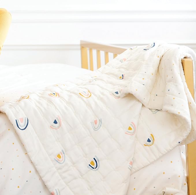 MakeMake Organics Organic Twin Comforter GOTS Certified Organic Kids Blanket Cotton Infill Tufted - Reversible Ultra Soft Breathable Boys Girls (68"x88", Dotty + Rainbow)