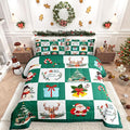 Erosebridal Merry Christmas Quilt Queen Size for Kids Teens Santa Claus Xmas Tree Bedding Set Cartoon Deer Snowman Comforter Set with 2 Pillow Cases