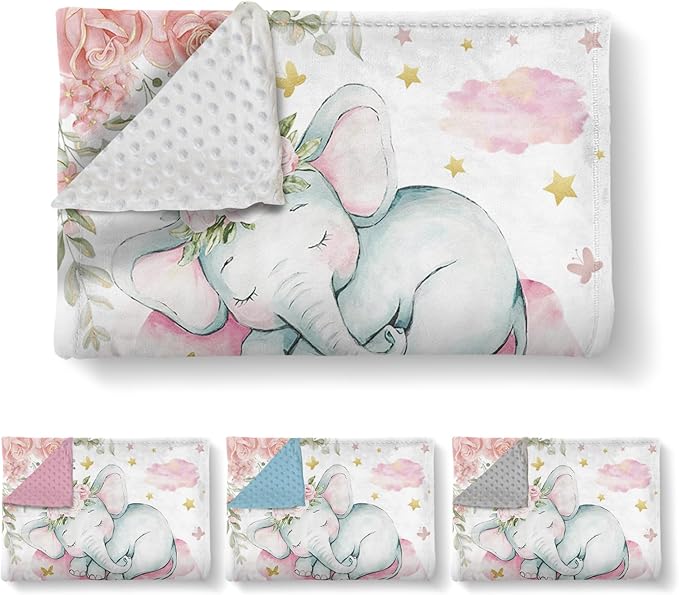 Custom Baby Crib Bedding Set, 3 Pcs Personalized Nursery Bedding Set with Name, Soft Baby Bedding Crib Sets with Blanket - Toddler Crib Sets for Girls Boys, Infant Newborn Gifts, Pink Elephant
