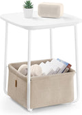 VASAGLE LILEA Collection - Side End Table with Fabric Basket, Modern Nightstand, Square Bedside Table, for Living Room, Bedroom, Matte White and Camel Brown ULET229W10