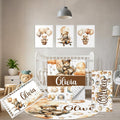 Personalized Toddler Bedding Set, 5 Pcs Custom Name Crib Bedding Set for Boys Girls, Balloon Bear Baby Crib Bedding Set, Double Layer Flannel Baby Crib Set, Customized Gifts for Newborn Infant