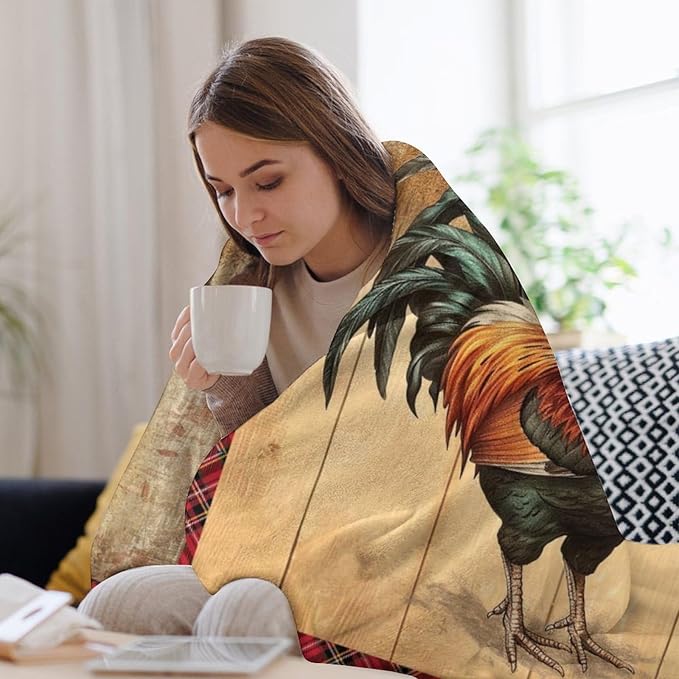 Farmhouse Rooster Blanket Chicken Farm Country Animal Barn Print Throw Blankets for Couch Sofa Stuff Decor Soft Cozy Fleece Plush Flannel for Baby Kids Adults Lover Men Women 40"x50"