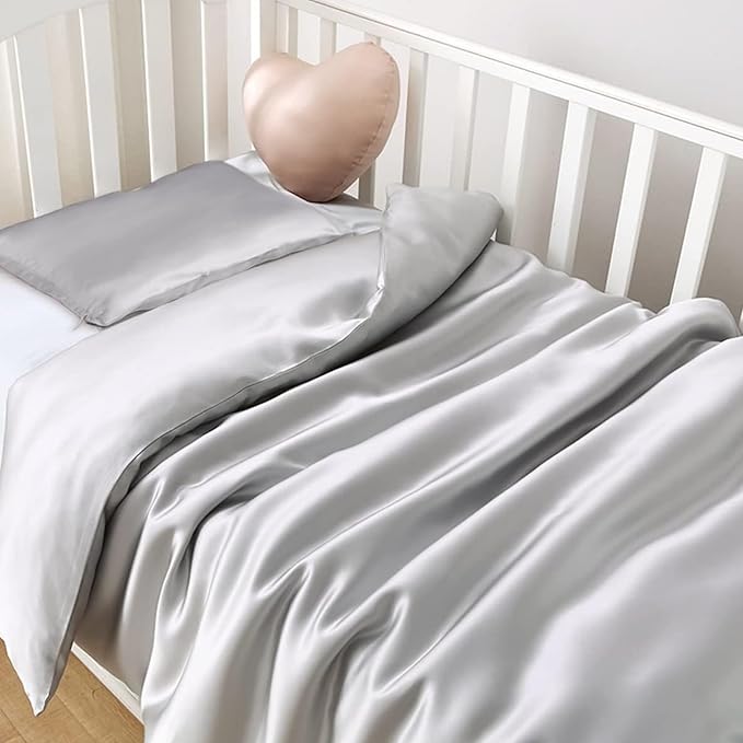 ROSEWARD Organic Silk Baby Pillowcase with Zipper, Small 10"x13" Pillow Cover for Boys & Girls, Ideal for Bed & Travel, Soft for Kids Hair & Skin, Hypoallergenic Pillowcases for Toddlers (Grey)