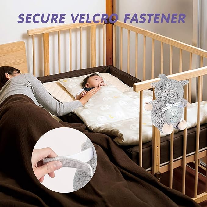 BEREST Baby Sleep Soother with Projector Night Light & Cry Sensor, Rechargeable Musical Plush Toy with White Noise, Heartbeat, Shushing for Newborns, Infants Shower Gift (A11-Projetor Grey Sheep)
