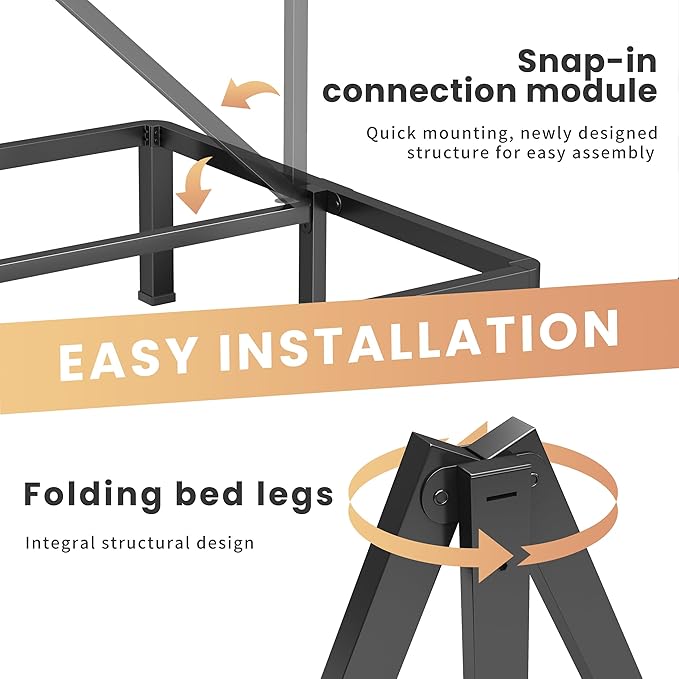 18 Inch Twin XL Heavy Duty 3500 lbs Bed Frame with Round-Corner Legs & Anti-Squeak Design – Quick Assembly Metal Platform, No Box Spring Needed