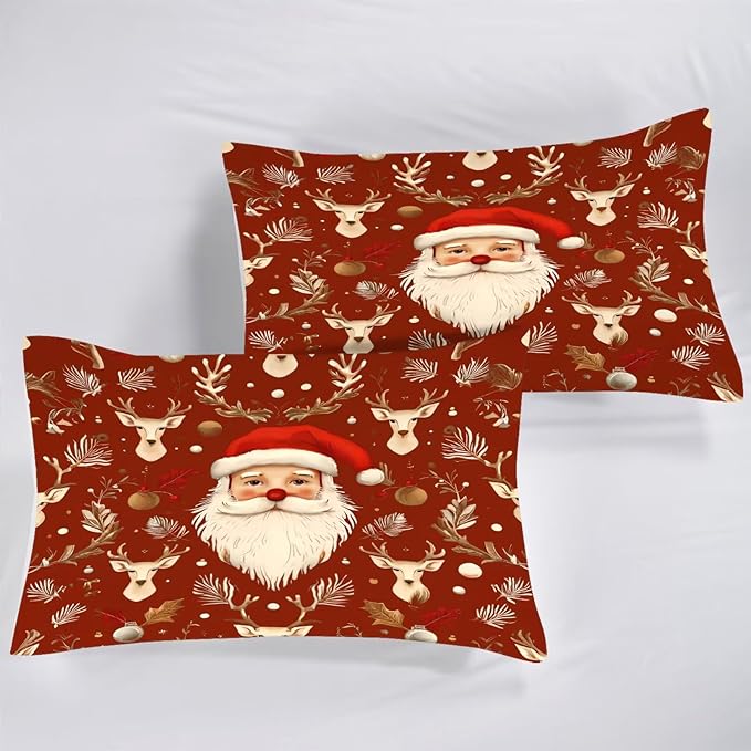 Red Christmas Comforter Set King Size Santa Claus Bedding for Girls Teen Women Xmas Reindeer Holiday Bedroom Quilt Bed Sets, 1 Comforter 2 Pillowcases