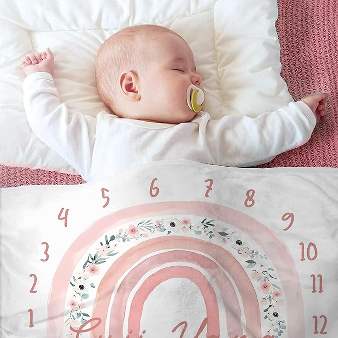 OLIVE OLIVIA Personalized Monthly Baby Milestone Blanket, Baby Months Blanket, Perfect Custom Newborn Gifts,30"x40"