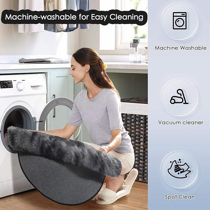 Amdrebio Tie-Dyed Dark Grey Round Rugs for Living Room, 8x8 Rug, Extra Large Circle Area Rug for Bedroom, Big Shag Fluffy Plush Carpet for Mens Home, Modern Cool Circular Rug, Soft Cozy Thick Rugs