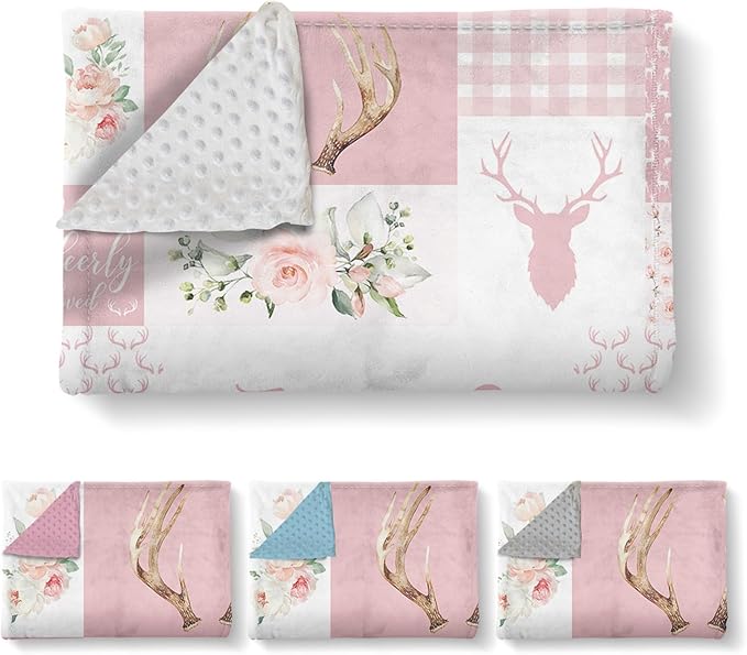 Personalized Baby Blanket with Name, Custom Pink Woodland Deer Blanket for Kids, Soft Flannel Bed Throw Blanket Swaddle for Newborn, Customizable Baby Gift & Nursery Blanket(30”x40)