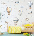 Watercolor Hot Air Balloon Wall Stickers, Hot Air Balloon Airplane Clouds Vinyl Wall Decals, Removable DIY Wall Art for Kids Bedroom Playroom Toddler Room Decor