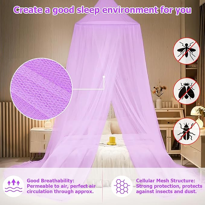 Bed Canopy with Lights, Bed Canopy for Girls Princess with Luminous Stars, Canopy Bed Curtains for Twin to King Size Bed, Baby Kids Adult Indoor Decor Bedroom Reading Nook Outdoor Camping,Purple