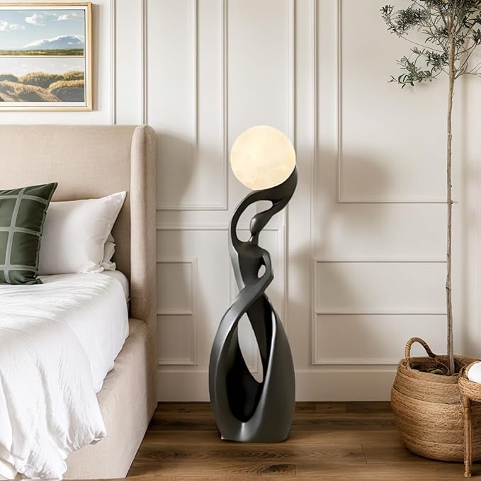 Bofea-Modern Minimalist Floor Lamp, Black for Living Room, Creative Nordic Bedside Bedroom with 3D Moon Tall Lights, Art Decoration for Girls Room, Dresser, Office