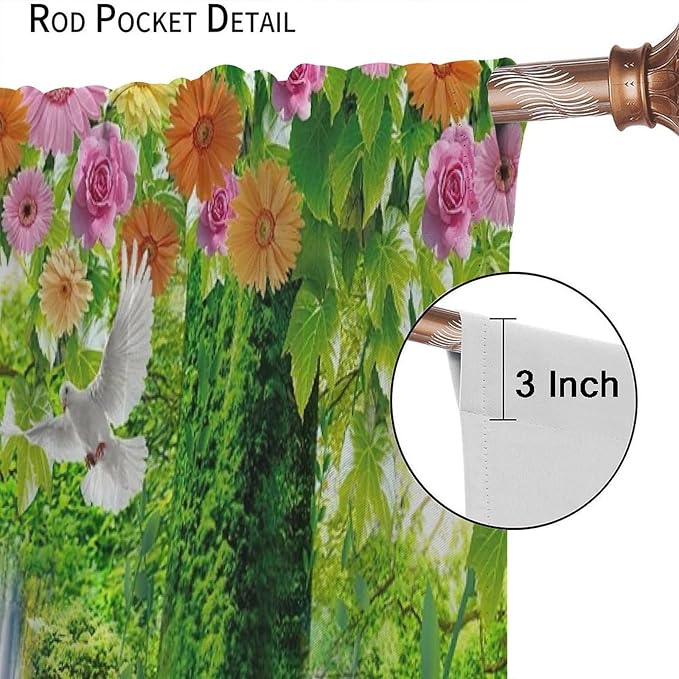 Jungle Nature Blackout Window Curtains, Trees Scenic Waterfall and River Spring Pattern Print Window Drapes, for Living Room Bedroom 42x54in 2 Panels