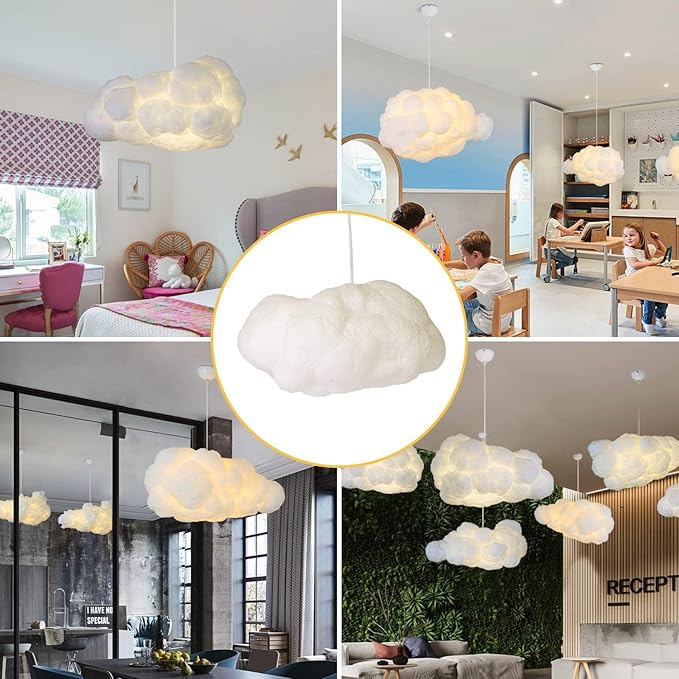 Modern Floating White Cloud Pendant Hanging Light Nordic Cotton Ceiling Light Fixture Girls Children's Living Room Bedroom Hotel Lobby Restaurant Clothing Store Chandelier (23.7Inch)
