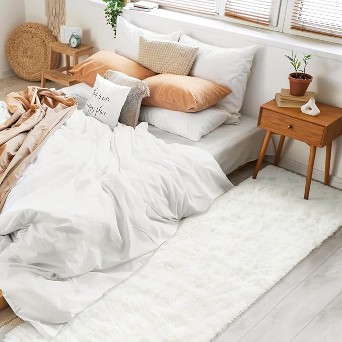 BENRON Soft Runner Rugs for Bedroom 2x10, Washable Long Runners for Hallway Entryway Kitchen Dorm, Fluffy Throw Rug for Kids Girls Room Decor Photo Prop, Cream White