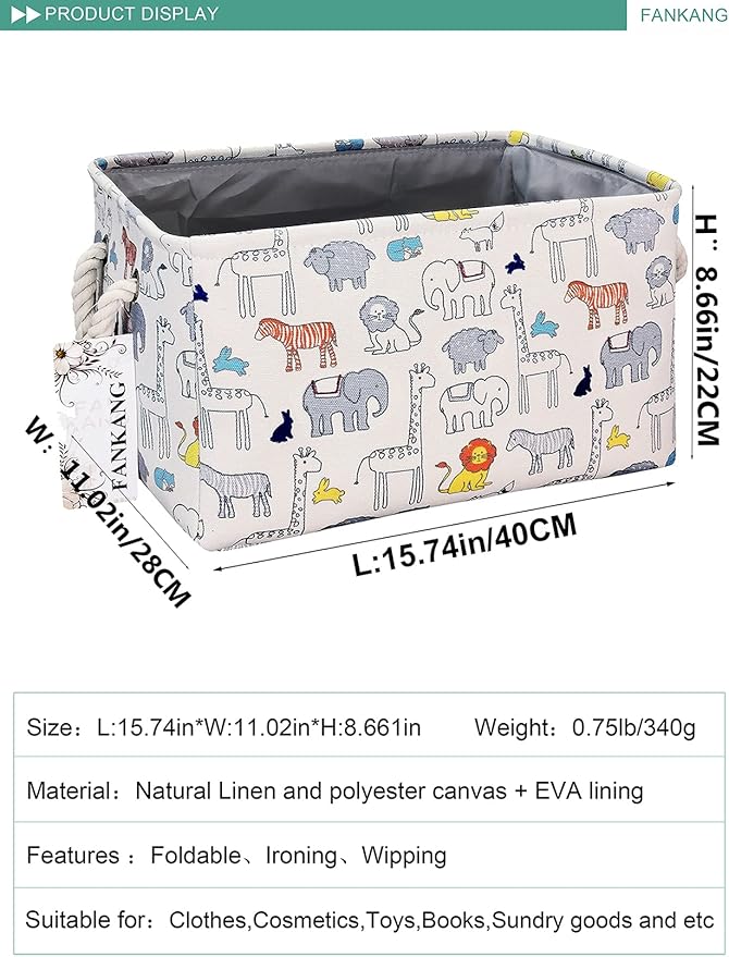 FANKANG Rectangular Fabric Storage Bin Box Laundry Basket, Nursery Storage, Storage Hamper, Gift Baskets(Rec-Zoo)