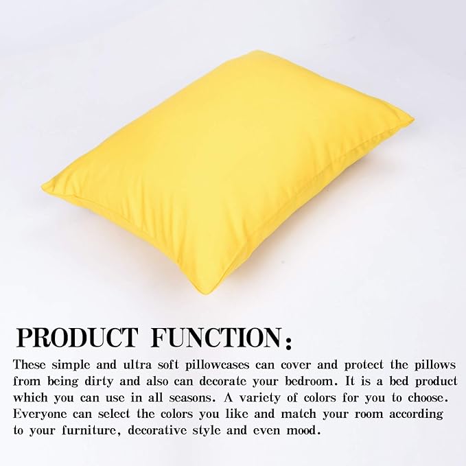 NTBAY Zippered Toddler Pillowcases Set of 2, 100% Brushed Microfiber 13x18 Pillowcases, Super Soft and Cozy Travel Kids Nursery Pillow Cases, 13x18 Inches, Yellow