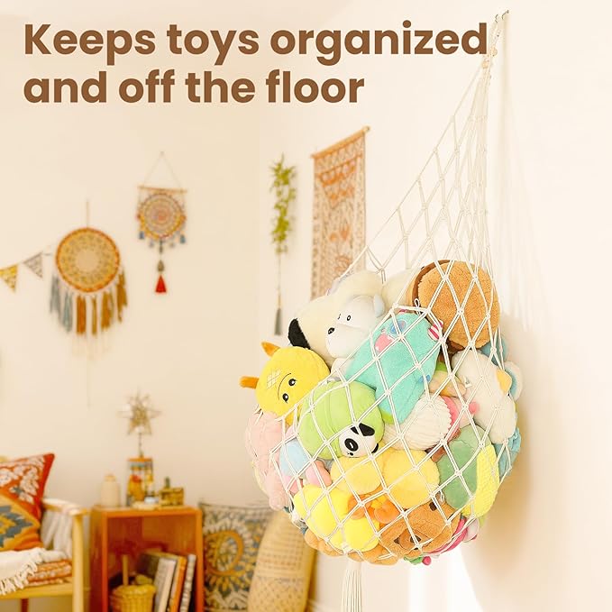 Stuffed Animal Net Corner Plushie Net Large Stuffed Animal Storage Hammock for Kids' Wall Room Decor Hanging Toy Storage Plushie Net Organizer Holder Kids Baby Nursery Wall Bedroom Home Decor (1 Tier)