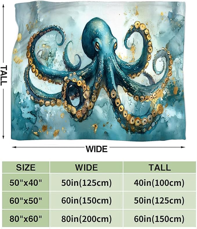 Tijuboni Octopus Throw Blanket Ocean Gifts for Girls Boys Women Men Kids Adults Soft Flannel Fleece Blanket for Couch Sofa Bed Home Decor 60"x80"