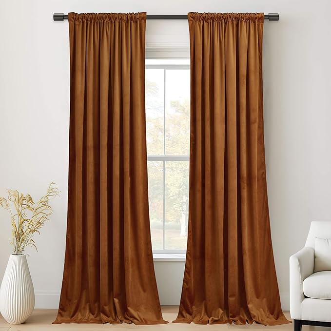 StangH Burnt Orange Autumn Curtains 100 inches Long Back Tab Thermal Insulated Room Darkening Drapes for Sliding Door Living Room Luxury Home Decor, W52 x L100, 2 Panels