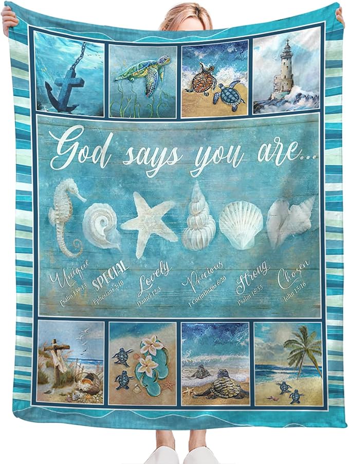 Tijuboni Ocean Nautical Throw Blanket Beach Seashells Gifts for Girls Boys Women Men Kids Adults Soft Flannel Fleece Blanket for Couch Sofa Bed Home Decor 40"x50"