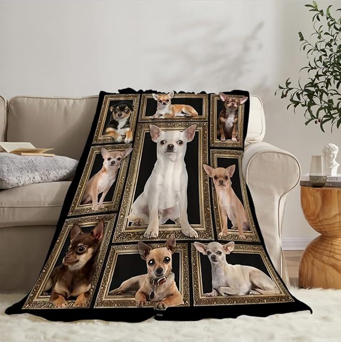 Cute Chihuahua Blanket for Girls Boys Funny Dog Throw Blankets Soft Cozy Warm Fuzzy Fleece Pet Bedding Flannel Throws Stuffed Animal Gifts for Chihuahua Lovers Kids Men Women Bedroom Decor 80"x60"