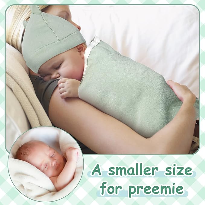 Ramede 6 Pack Preemie Swaddle Blanket with Hats Sleep Swaddle for Baby Boy Girl Preemie Newborn Sacks Soft Cotton Wearable(Alpaca,Green)