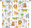 Cartoon Animal Curtains, Safari Woodland Jungle Forest Wildlife Blackout Window Treatments, Rod Pocket Thermal Insulated Drapes 2 Panel Sets for Kids Bedroom Nursery Classroom, 52" W X 84" L