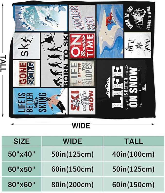 Tijuboni Ski Throw Blanket Skiing Gifts for Girls Boys Women Men Kids Adults Soft Flannel Fleece Blanket for Couch Sofa Bed Home Decor 40"x50"