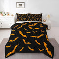 Erosebridal Bat Quilt Happy Halloween Decor Comforter Set King Size for Kids Boys Youth Gothic Spooky Bedding Set Orange Bats Silhouette Duvet Insert with 2 Pillow Cases