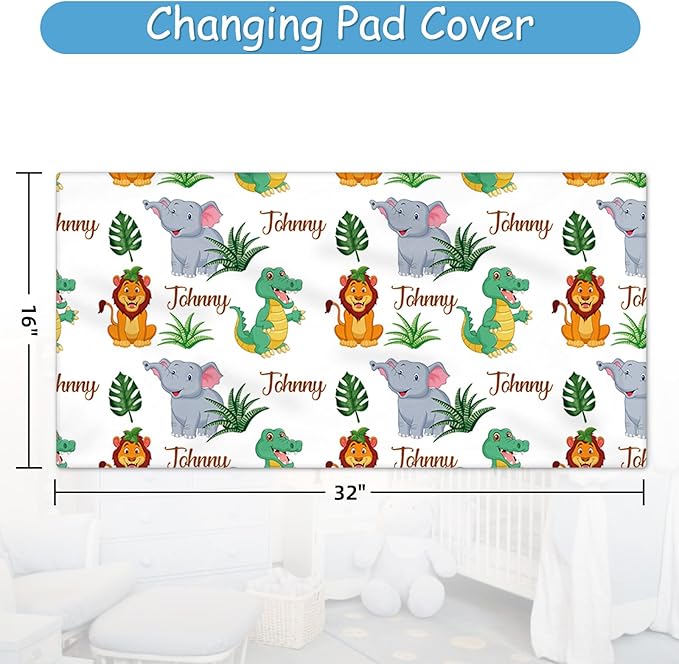 Personalized Baby Crib Bedding Set, 5 Pcs Custom Name Nursery Bedding Set for Boys Girls, Safari Animals Theme Baby Bedding Sets, Flannel Blanket, Newborn Infant New Parents Cusotmized Gifts