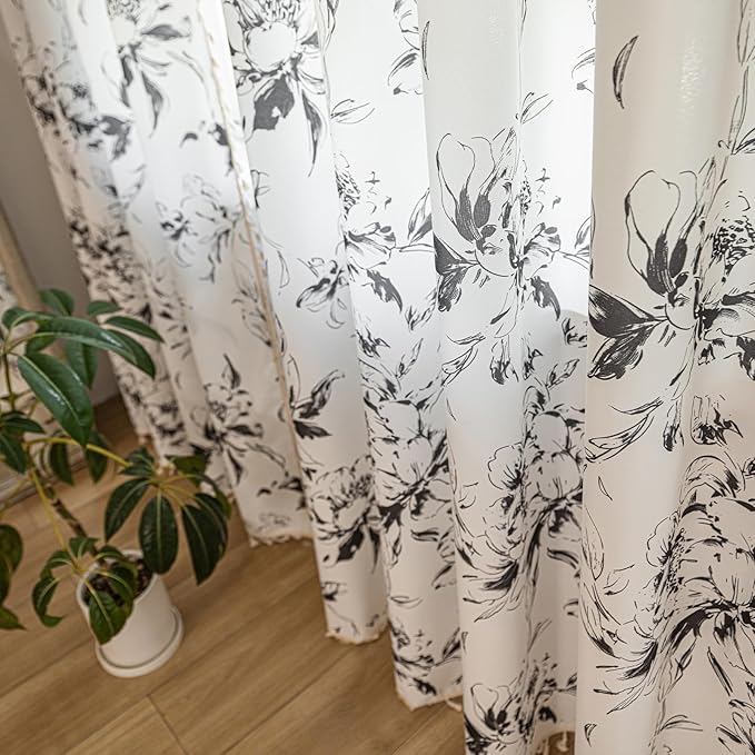 ENJOYBRIDAL Floral Curtains 84 Inches Semi Sheer Living Room Drapes Boho Bedroom Patterned Rod Pocket Window Curtain Panels Floor Length Cute Light Filtering Farmhouse 2 Panels Window Treatments