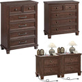 Farmhouse Bedroom Dresser and Nightstand Set of 4, 6 Drawer Tall & 5 Drawers Dresser & 2 Drawer Nightstand Set, Rustic Wood Furniture Set for Bedroom, Hallway, Walnut
