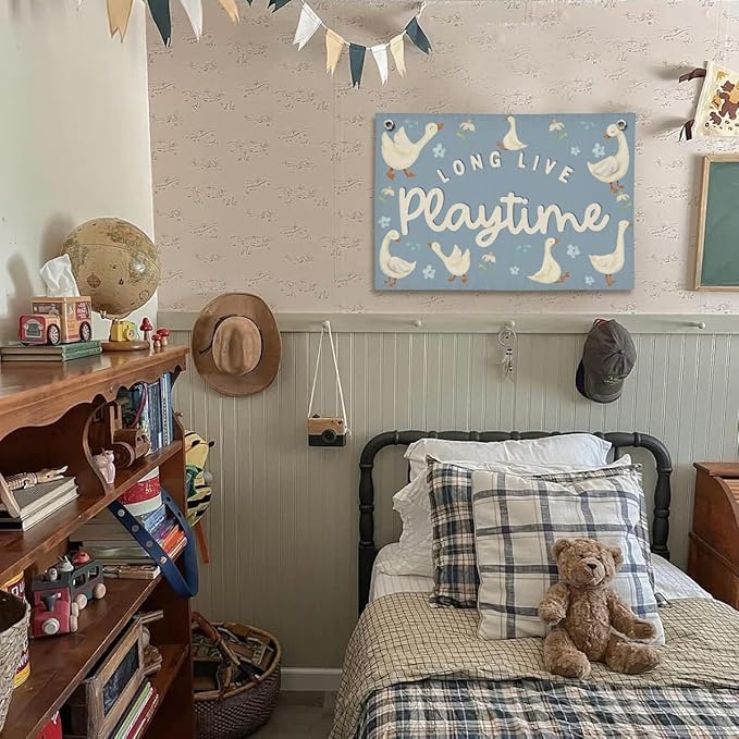 Playroom Wall Decor, Kids Toddler Boy Girls Playroom Silly Goose Decor Hanging Linen Banner,Play Room Wall Decor for Kids Boys Girls Nursery, 20x30 Inch