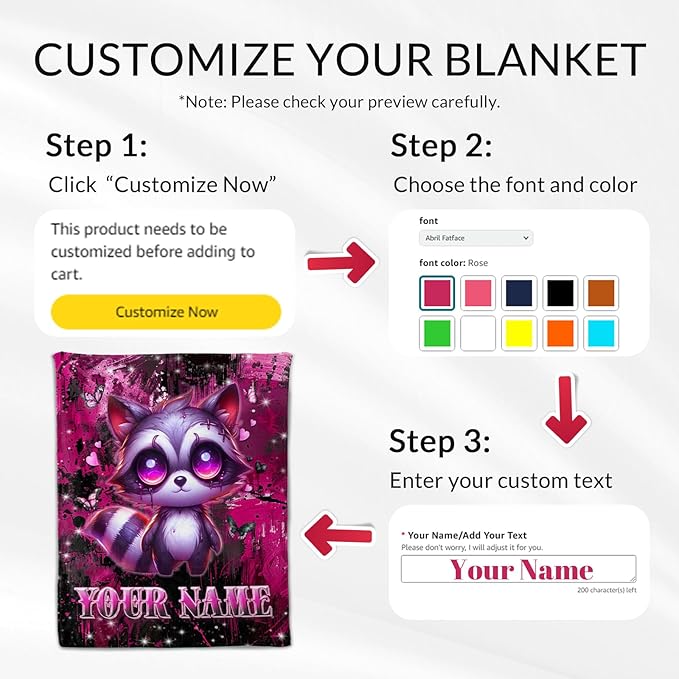 Personalized Raccoon Gifts for Girls - Kids Blanket for Animal Lovers - 40" x 50" Fluffy Plush Gothic Throw for Sofa, Travel