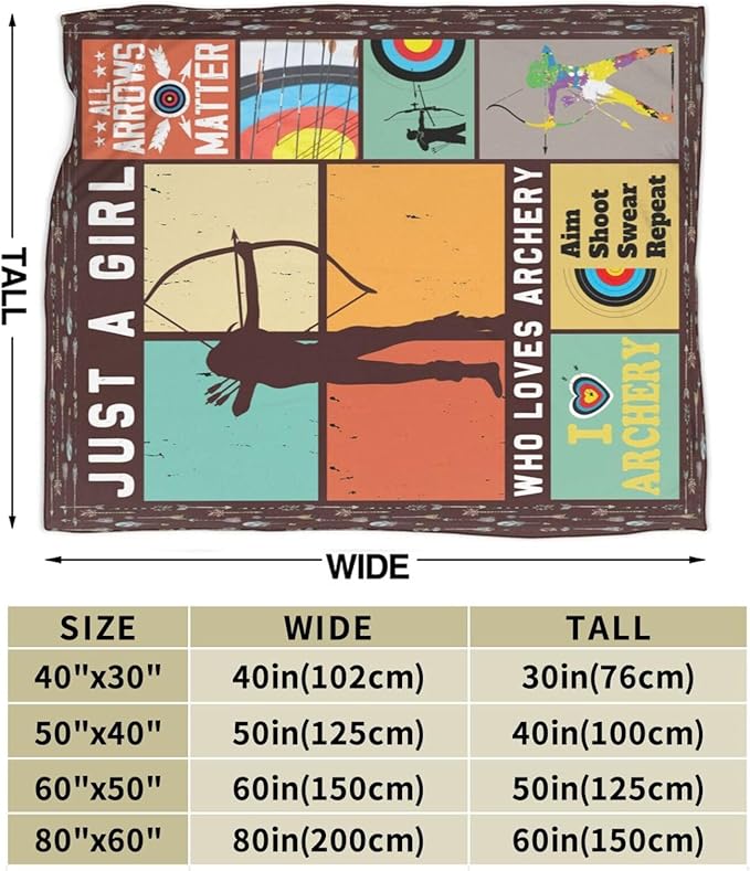 Archery Blanket Just a Girl Loves Archery Throw Blankets for Girls Women Warm Soft Fleece Flannel Throws Archery Target Stuff Print Sports Bedding Decor Gifts for Kids Teens Adults 50"x40"