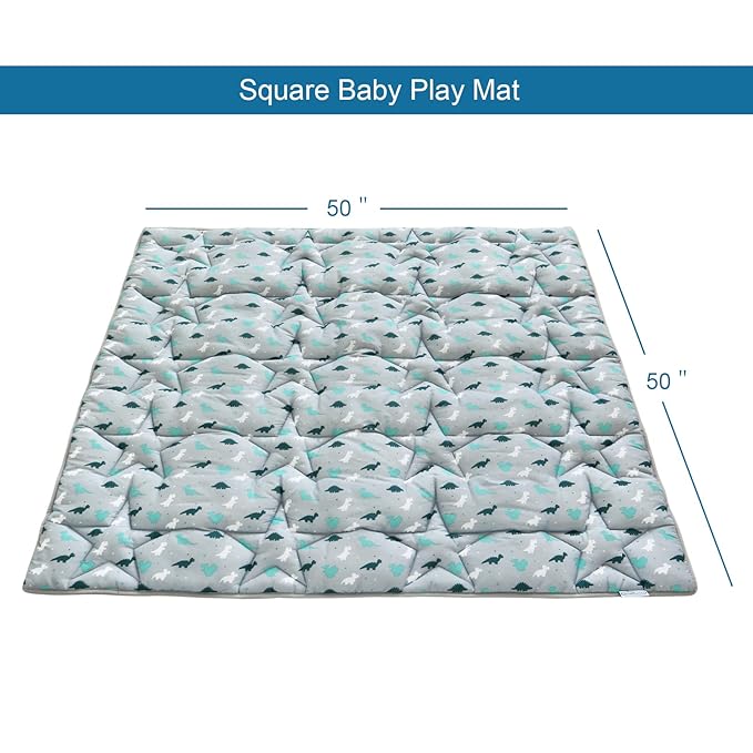 SPRINGSPIRIT Baby Play Mat for Boys Girls, 50'' x 50'' Baby Play Mat for Playpen, One-Piece Crawling Playmat Non Slip, Toddlers, Dinosaur, Grey