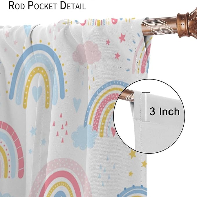Kids Rainbow Curtains Boho Cartoon Colorful Stars Love Heart Lovely Abstract Art Pattern Print Window Drapes for Girl Bedroom Living Room Kitchen Decor,2 Panel Set,72Wx63H Inch Blackout