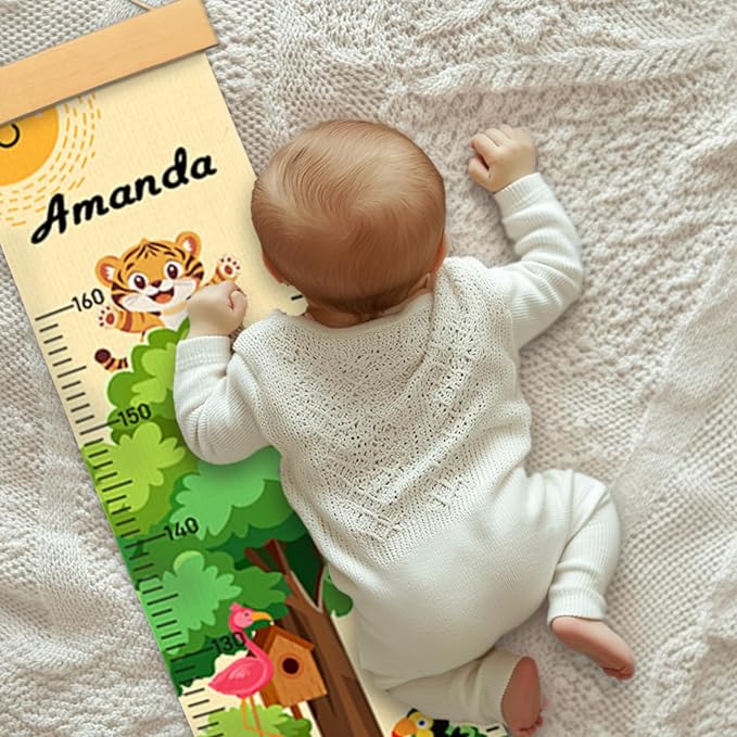 Personalized Name Growth Chart Wall Decor for Kids – Canvas Removable Height Chart Measuring Ruler 59" x 7.9" (Paint Big Trees and Animals)