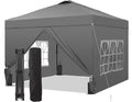 GDY 10x10 Pop Up Canopy Tent with 4 Sidewalls, Easy Set up with One Push Lift Outdoor Silver Coated Beach Gazebos, Carpas with 4 Sandbags, for Pool, Events, Parties, and Camping, Gray.