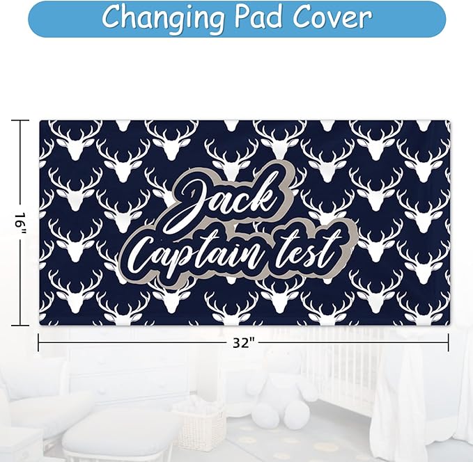 Custom Name Cirb Bedding Set - 5 Pcs Woodland Deer Baby Crib Set, Double Layer Blue Nursery Bedding Set for Baby Boys, Soft Flannel Baby Blanket, Toddler Infant New Parents Customized Gift