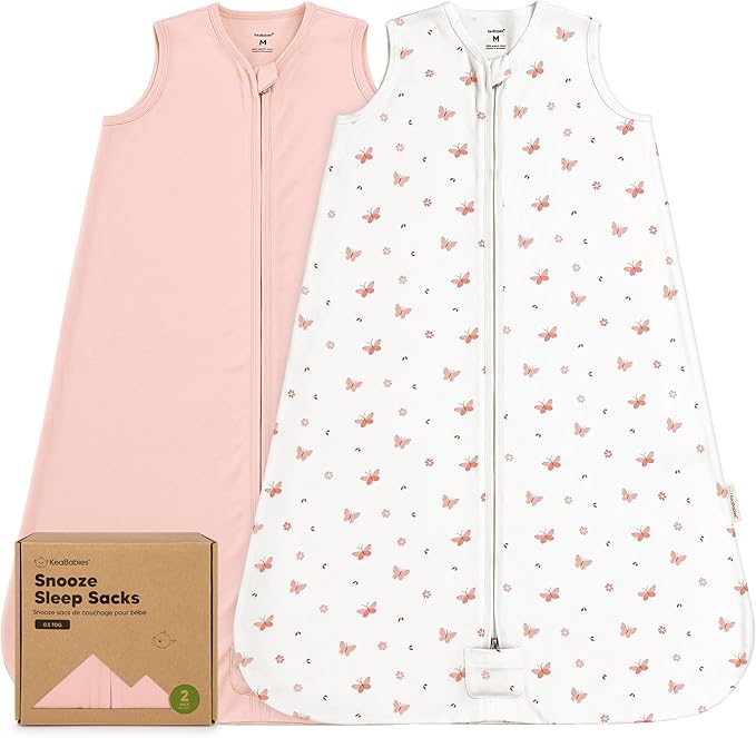 2-Pack Baby Sleep Sacks, Zipper Wearable Blanket - 0.5TOG Organic Cotton,Lightweight,Soft Cozy Toddler Sleeping Sack 6-12 months,Easy to Wear Large Newborn Transition Swaddles Sleepsacks (Butterflies)