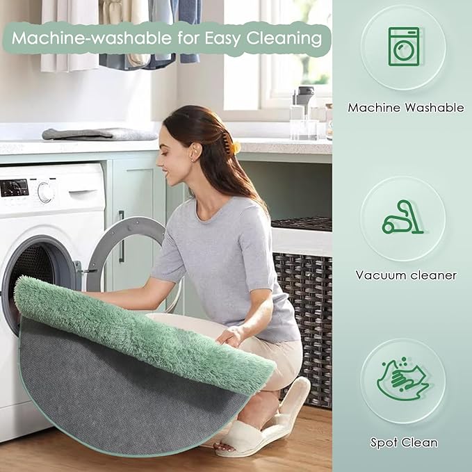 Amdrebio Sage Green Round Rug 6Ft for Living Room Bedroom, Fluffy Furry Circle Rugs for Nursery, Classroom, Baby Kids Room Decor, Cute Shaggy Area Rug for Teen Boys, Fuzzy Plush Light Mint Carpet