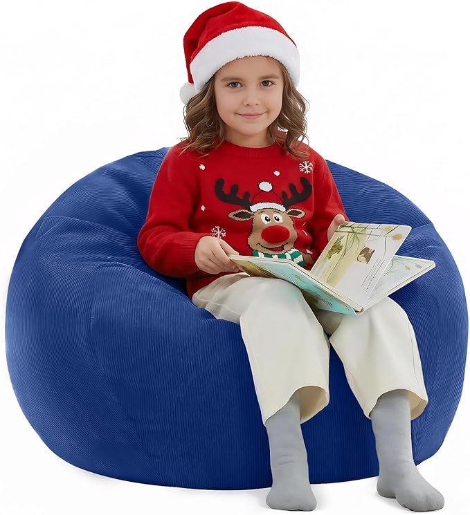 Nobildonna Bean Bag Chair Cover (No Filler) for Kids and Adults,Beanbag Stuffed Animal Storage Without Filling Plush Toys Holder and Organizer Soft Premium Corduroy 200L (Dark Blue)