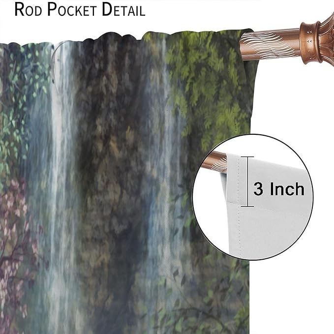 Natural Waterfall Blackout Window Curtains, Waterfalls Flowers Trees Landscape Window Drapes, for Living Room Bedroom 63" W X 63" L