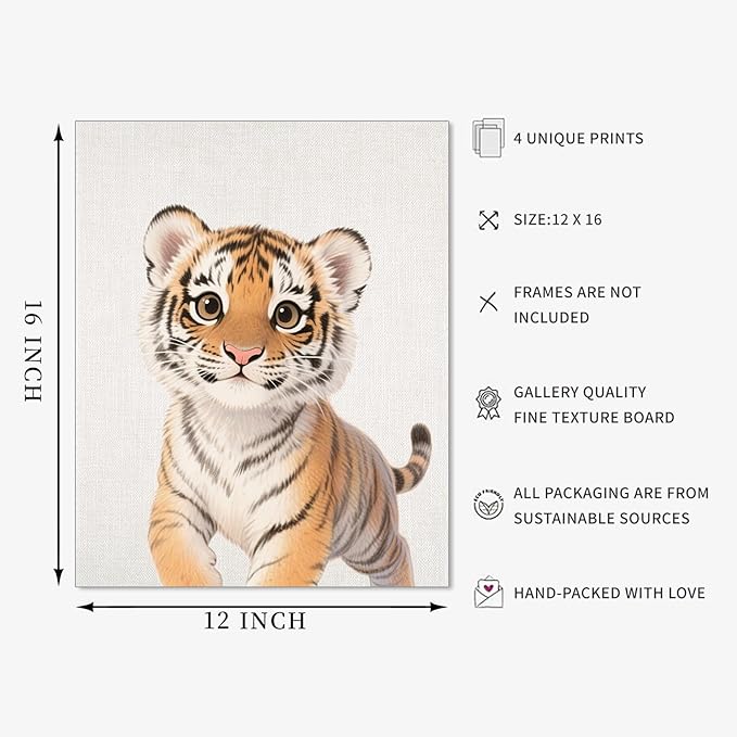 VOLIX Baby Room Wall Art, Jungle Animal Baby Animals Decor, Children Bedroom Decorate, 12x16 inch, UNFRAMED